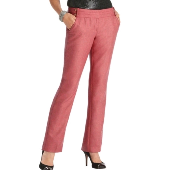 LOFT Pants - Loft Marisa Straight Wool Blend Pants Size 2 Pink Spice Careerwear Button Detail